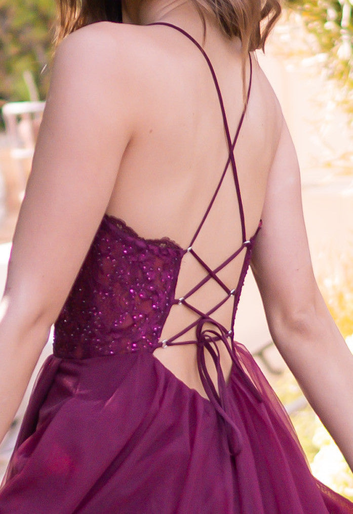 Dani Gown - Mulberry - Tulle A-Line Lace Dress-Vavasi