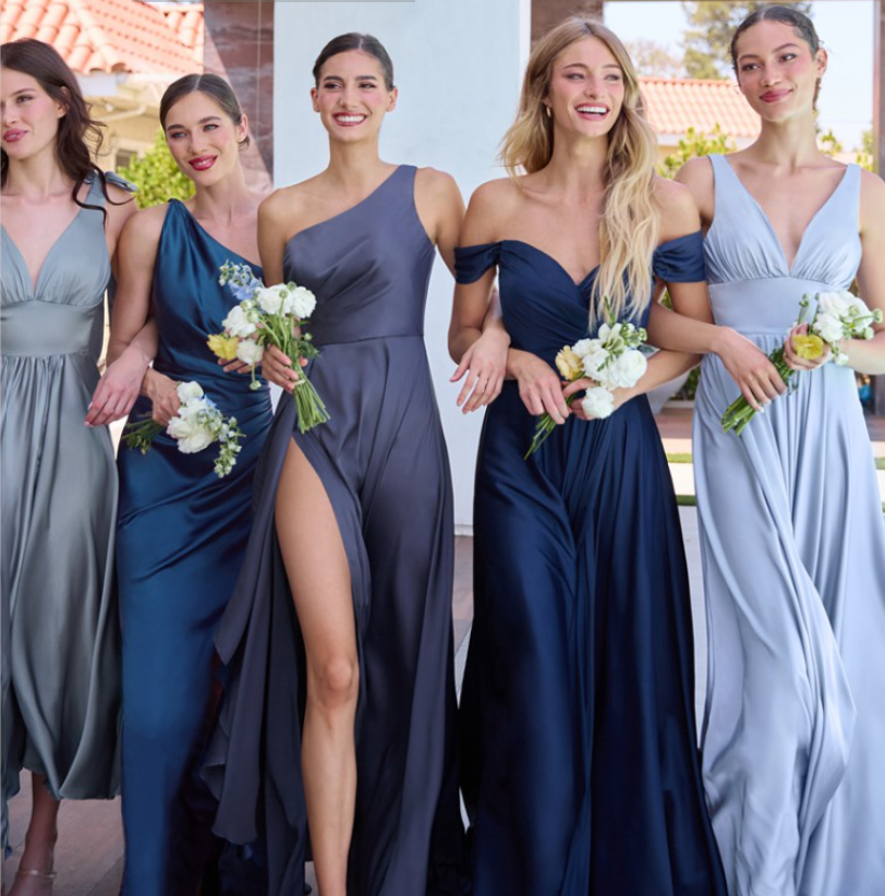 Kinsley Gown - Dusty Blue - Soft Satin A-line Dress-Vavasi