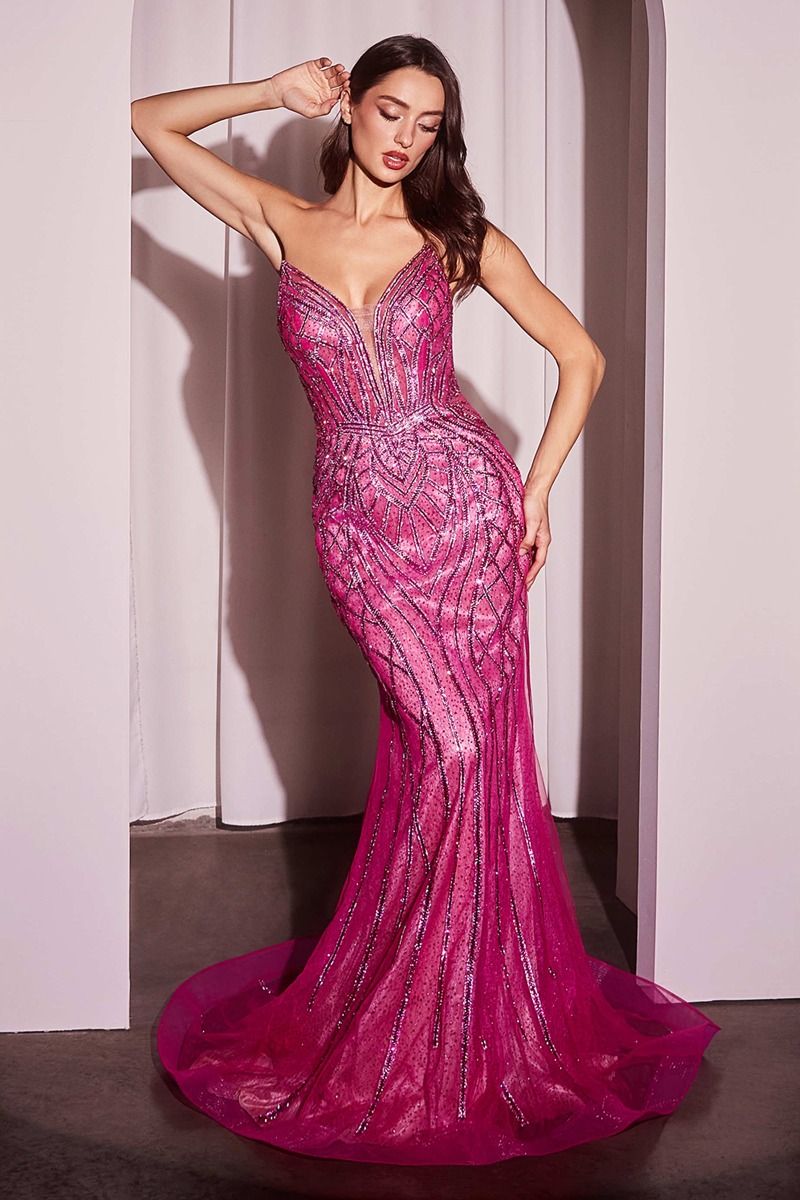 Maxwell Gown - Fuchsia - CRYSTAL STRAPLESS EMBELLISHED MERMAID GOWN-Vavasi