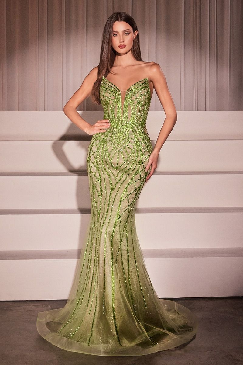 Maxwell Gown - Greenery - CRYSTAL STRAPLESS EMBELLISHED MERMAID GOWN-Vavasi