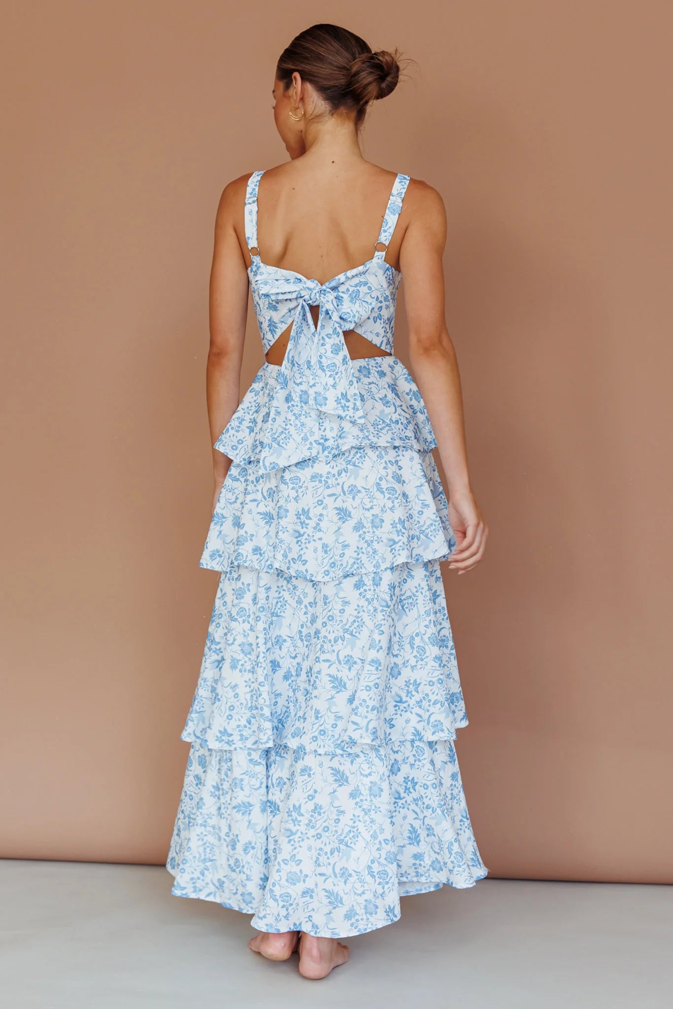 Molly Maxi Dress - Blue Floral Tiered Dress with Bow-Vavasi