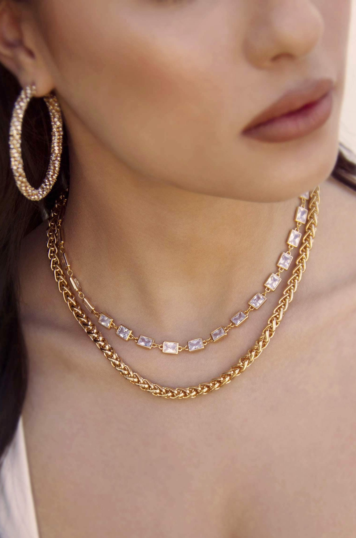 Double The Trouble Crystal & Chain Necklace Set-Vavasi