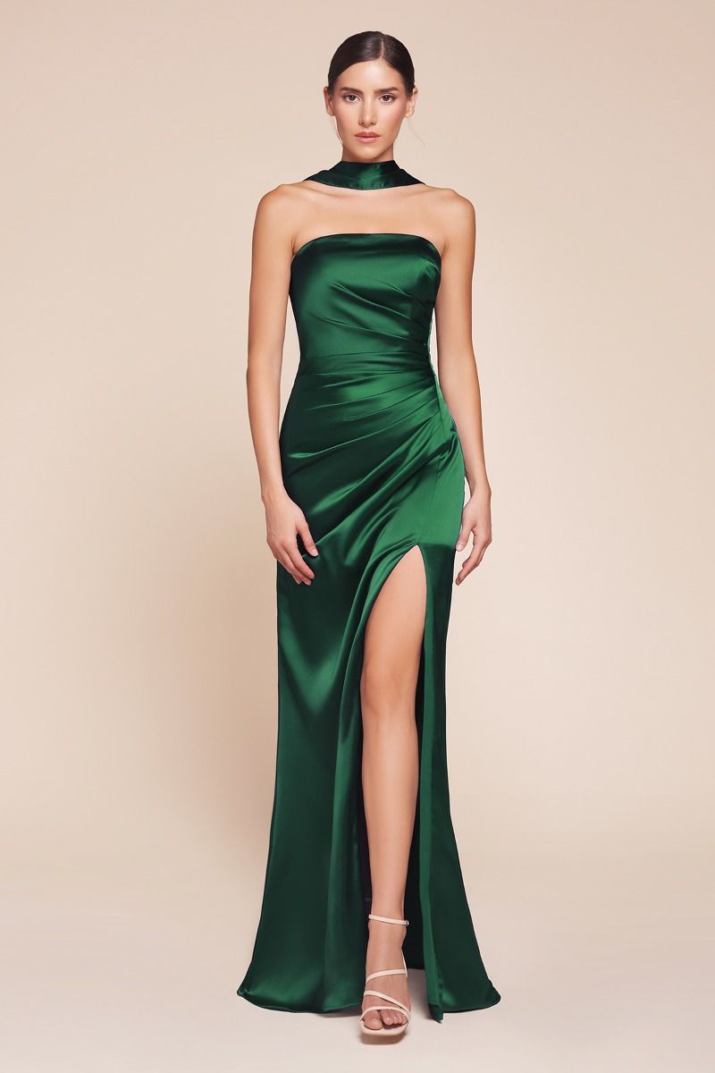 Nicolette Gown - Emerald - STRAPLESS LUXE SATIN DRESS & SCARF-Vavasi