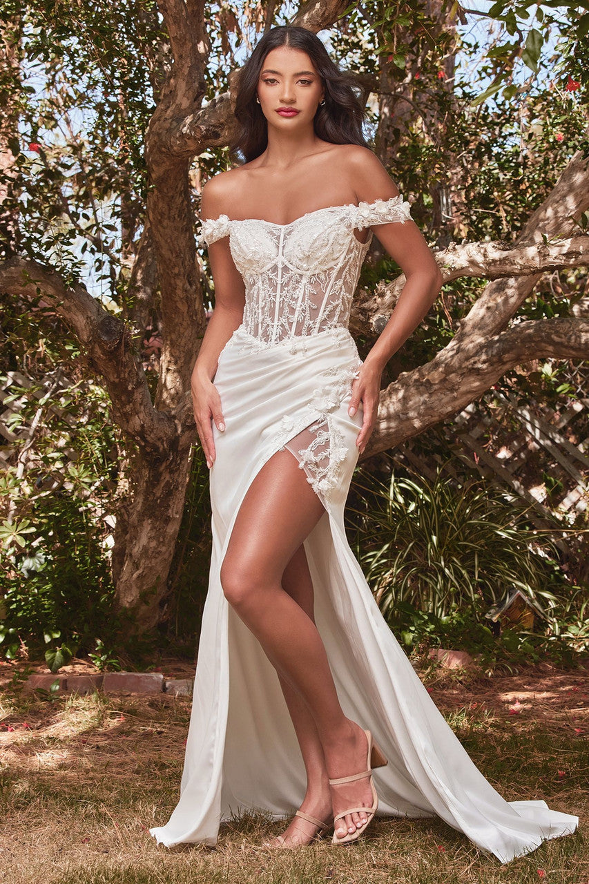 Rosaline Gown - Off White - FLORAL OFF THE SHOULDER GOWN-Vavasi