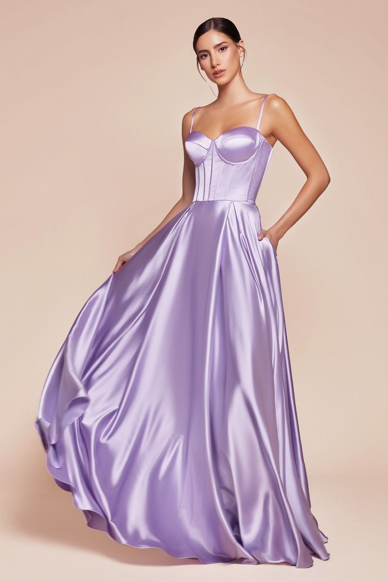 SELMA GOWN - LAVENDER - A-LINE LUXE SATIN BUSTIER DRESS-Vavasi