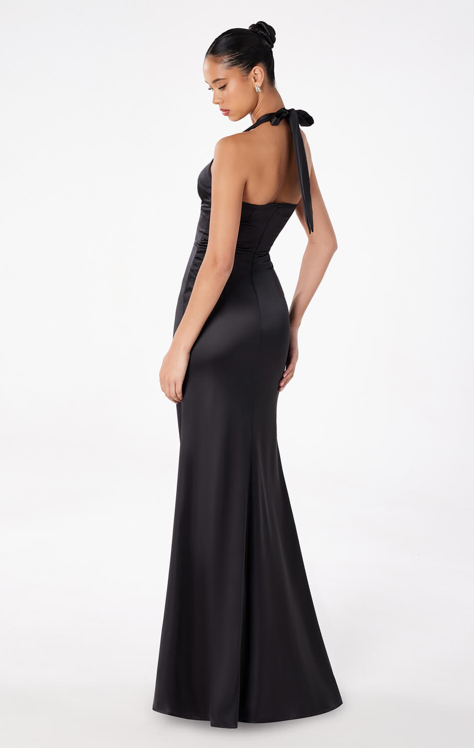 MAREN SATIN HALTER MAXI DRESS-Vavasi
