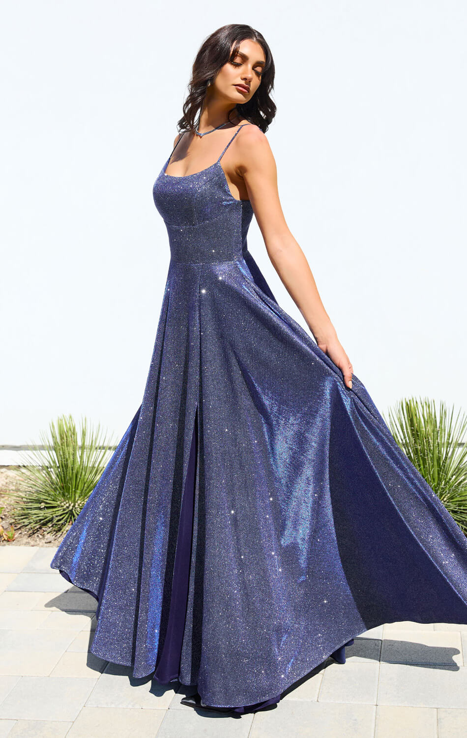 Eileen Gown - Elegant Glittery Drape Formal Dress-Vavasi