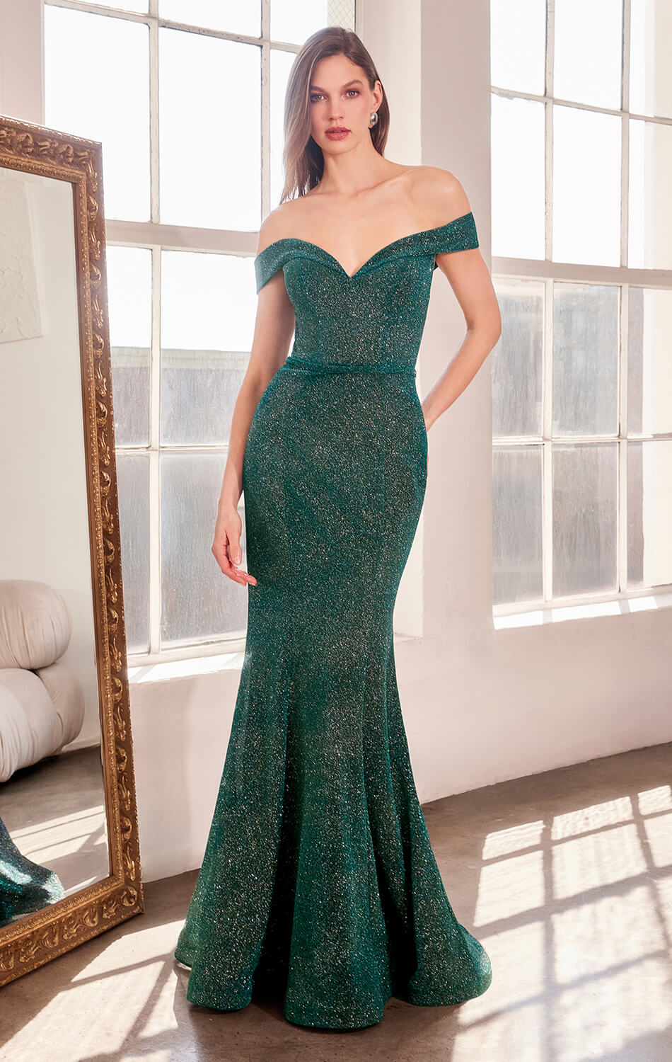 Hollywood Gown - Off-the-Shoulder Glitter Mermaid Dress-Vavasi