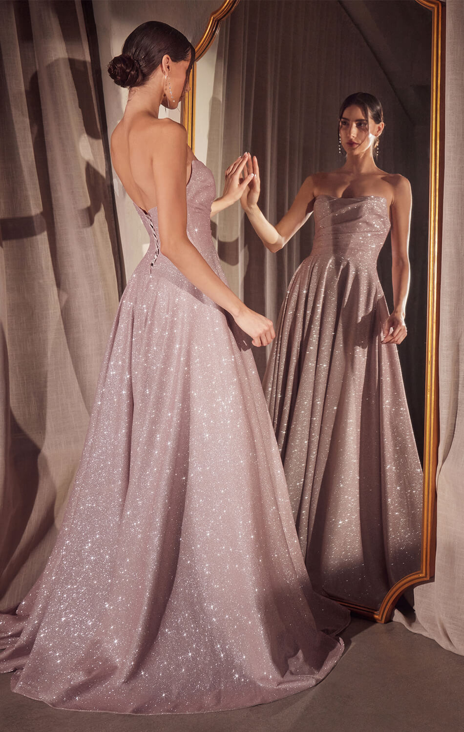 Quinn Gown - Long Strapless Glitter A-line Dress-Vavasi