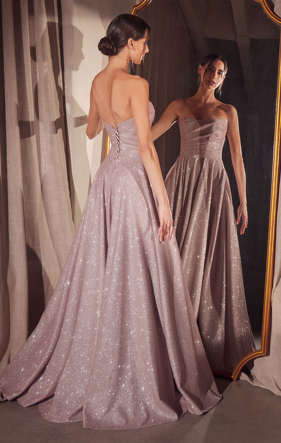 Quinn Gown - Long Strapless Glitter A-line Dress-Vavasi