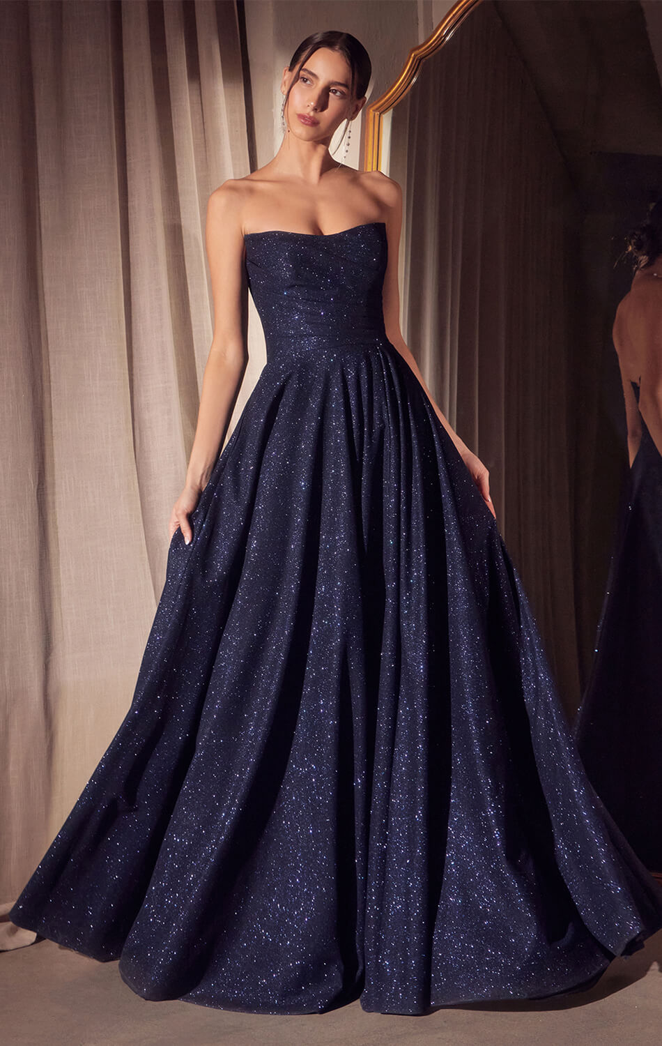 Quinn Gown - Long Strapless Glitter A-line Dress-Vavasi