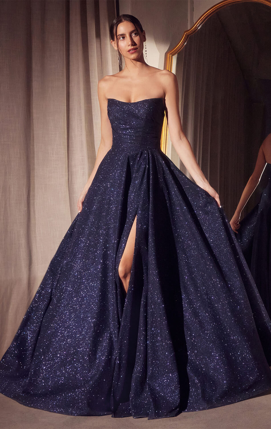 Quinn Gown - Long Strapless Glitter A-line Dress-Vavasi