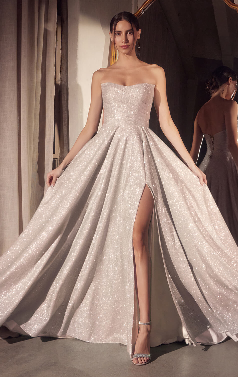 Quinn Gown - Long Strapless Glitter A-line Dress-Vavasi