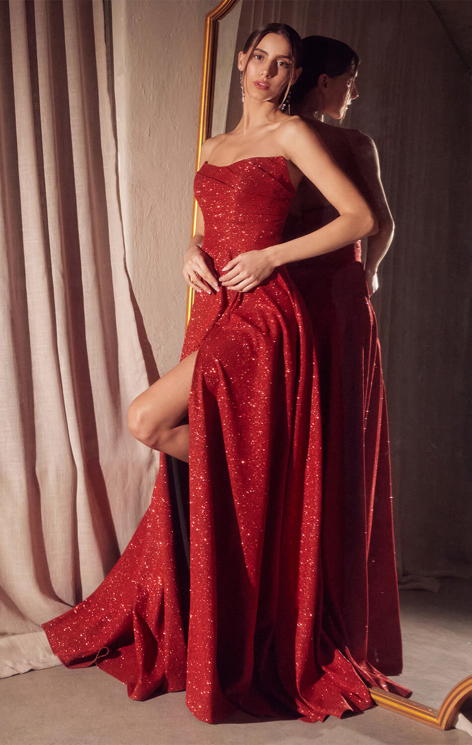 Quinn Gown - Long Strapless Glitter A-line Dress-Vavasi