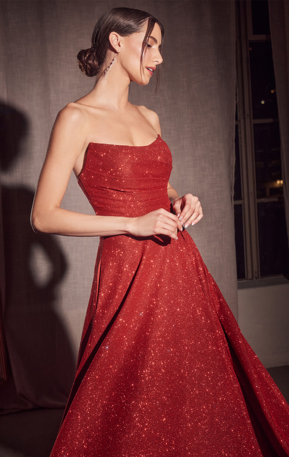 Quinn Gown - Long Strapless Glitter A-line Dress-Vavasi