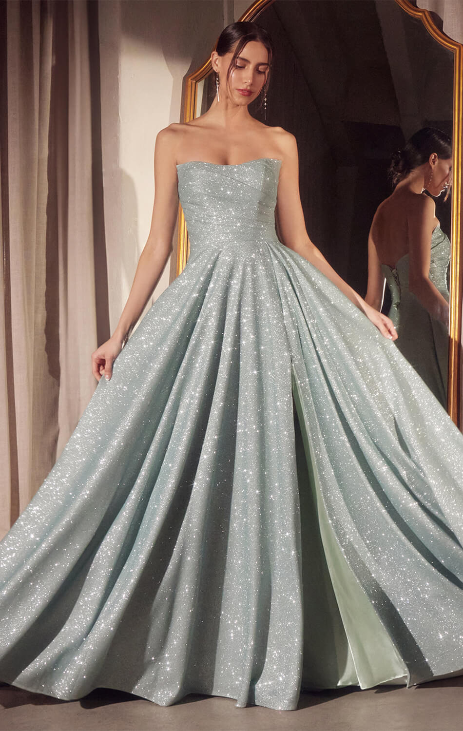 Quinn Gown - Long Strapless Glitter A-line Dress-Vavasi