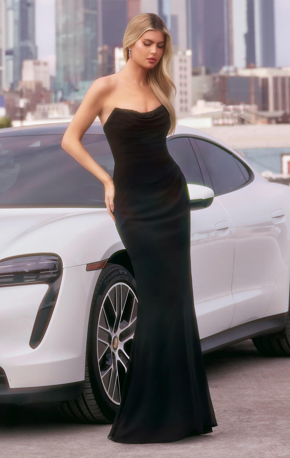 Haven Gown - Chiffon Fitted Long Strapless Dress-Vavasi