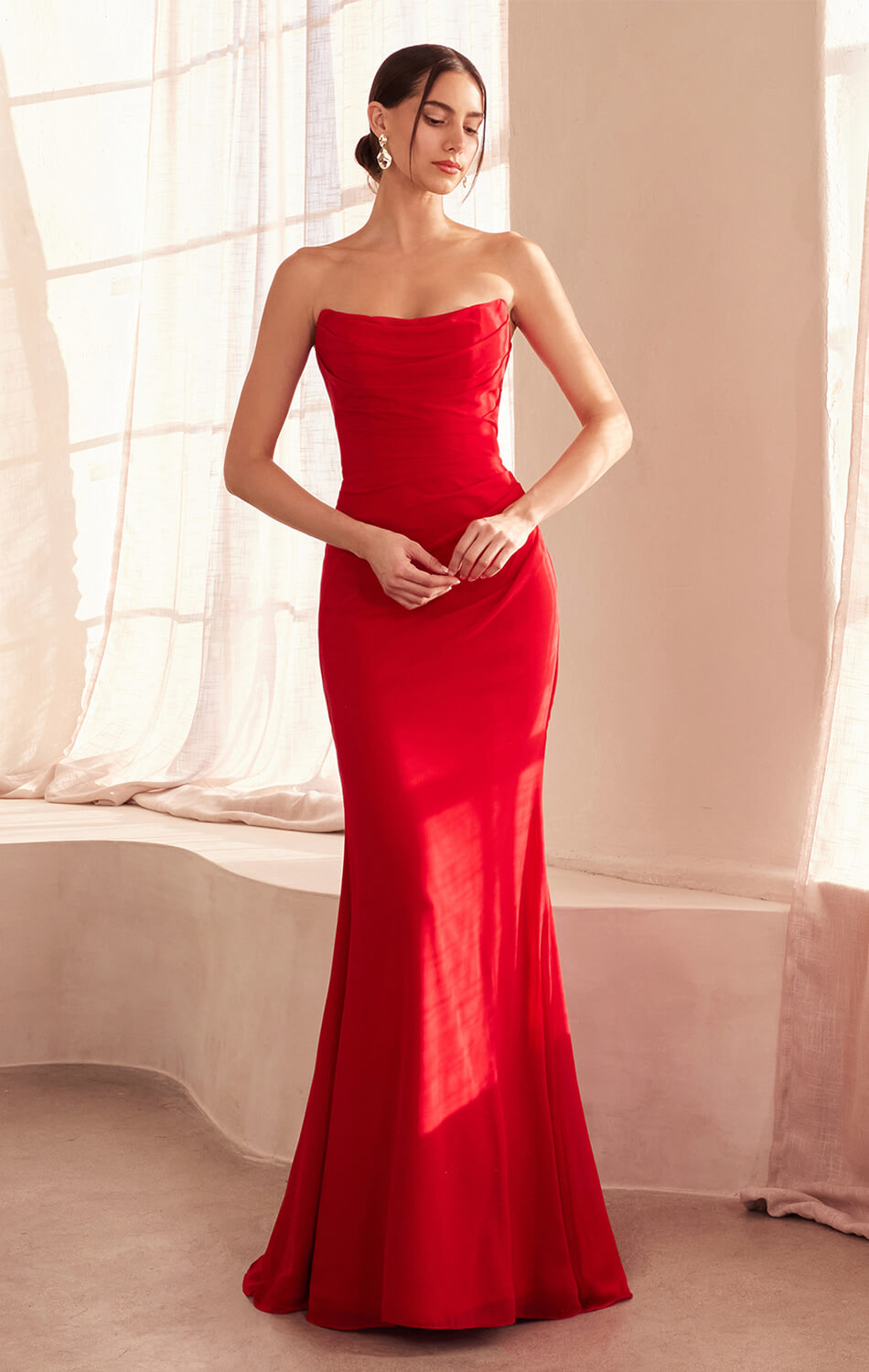 Haven Gown - Chiffon Fitted Long Strapless Dress-Vavasi