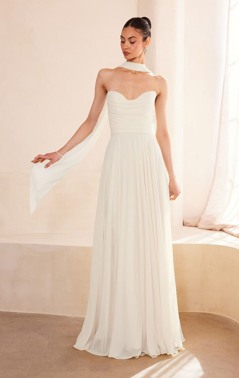 Ella Gown - A-line Strapless Chiffon Dress - Off White-Vavasi