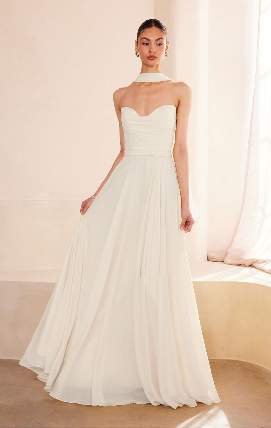 Ella Gown - A-line Strapless Chiffon Dress - Off White-Vavasi