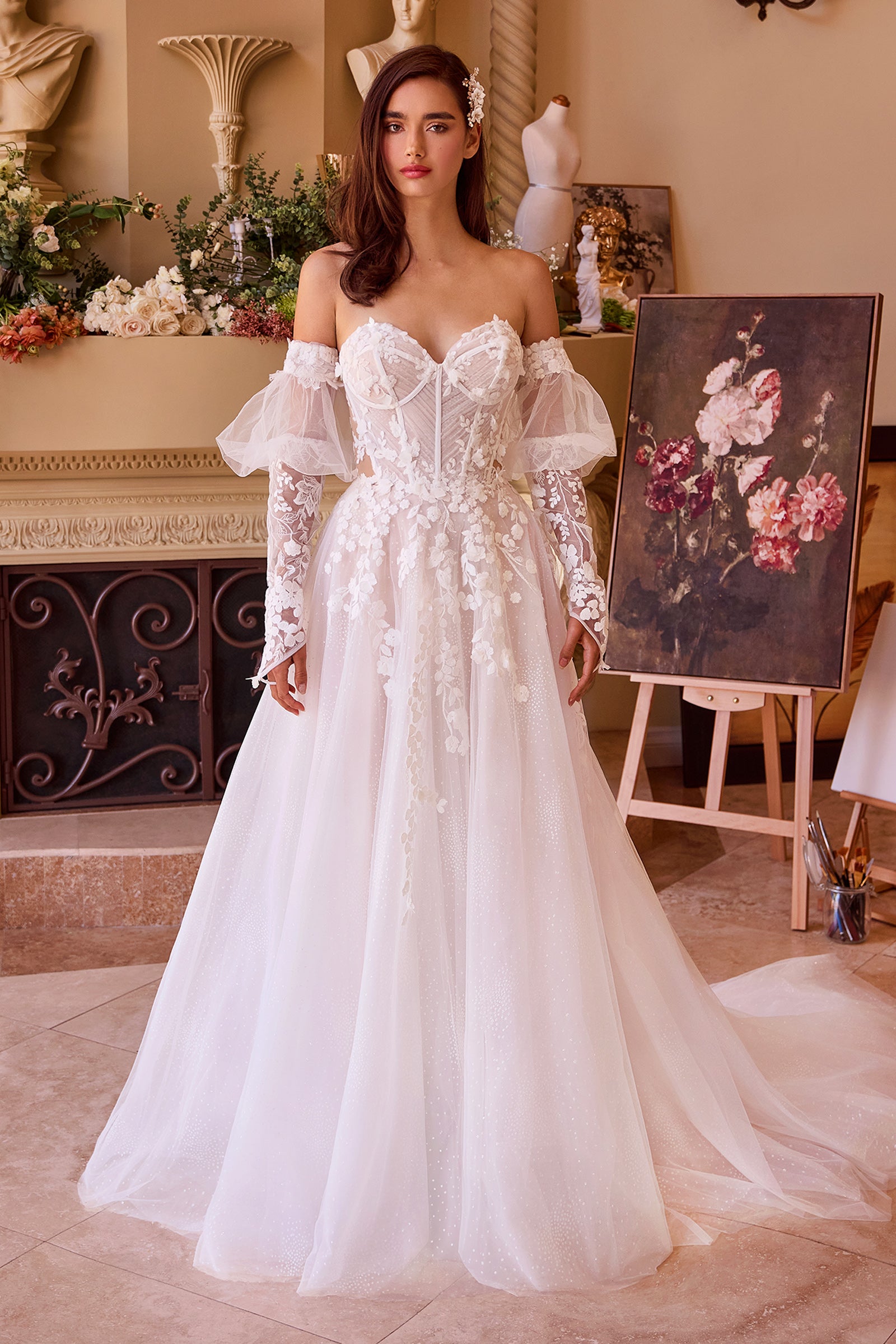 WL032 - Floral Appliqued Strapless Wedding Ball Gown - Andrea & Leo-Vavasi