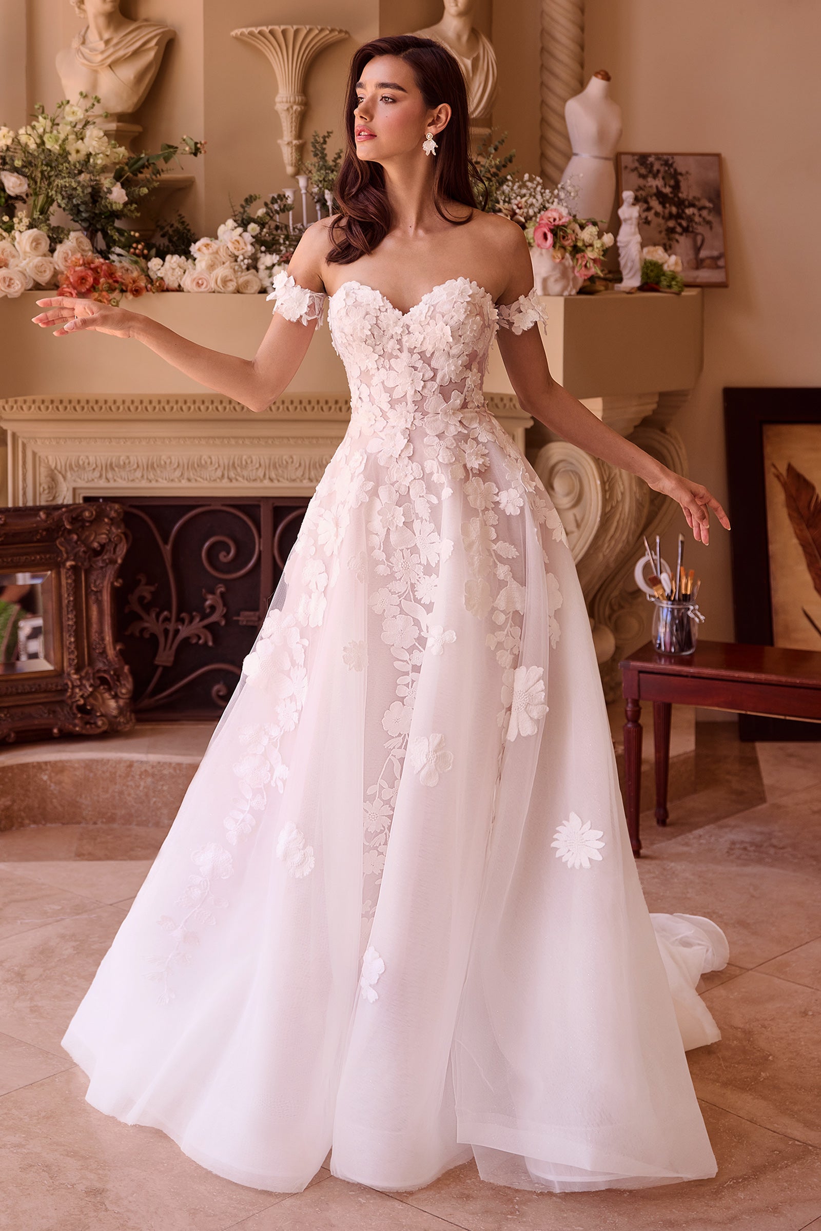 WL039 - Strapless Floral Lace Bridal Ball Gown - Andrea & Leo-Vavasi