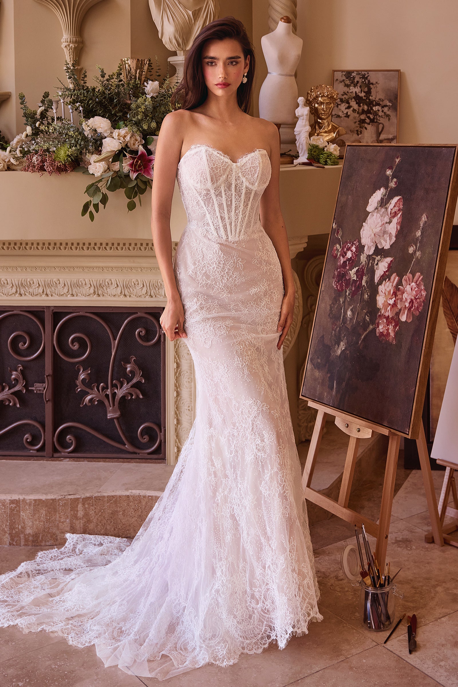 WL044 - FITTED LACE WEDDING DRESS & REMOVABLE OVERSKIRT - Andrea & Leo-Vavasi