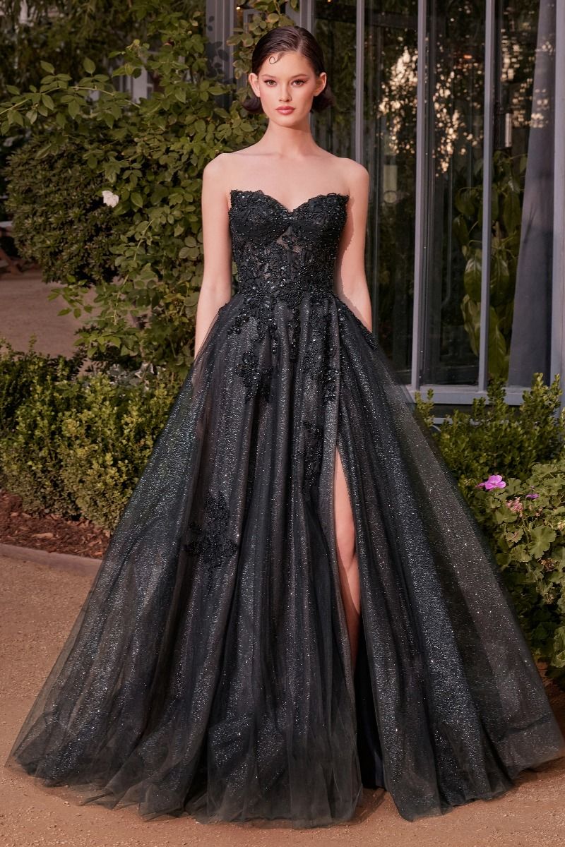 A1378 - STRAPLESS LAYERED TULLE BALL GOWN - BLACK NUDE - Andrea & Leo-Vavasi