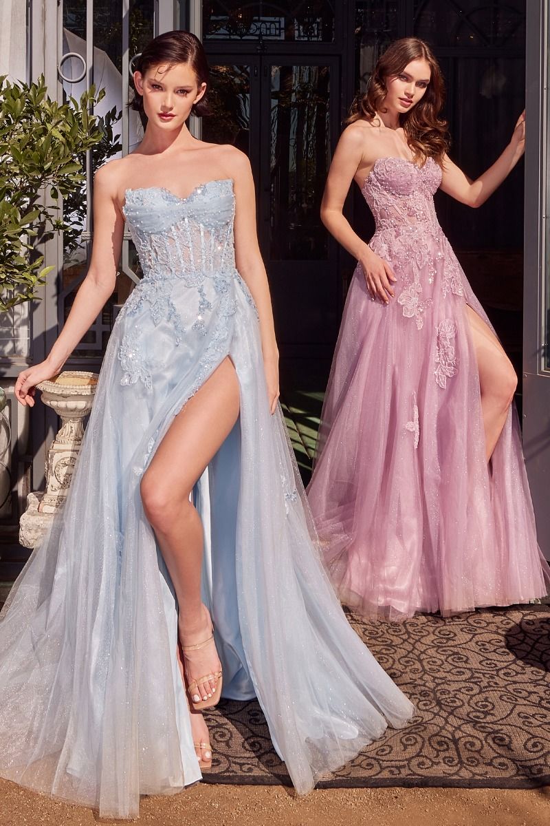 A1378 - STRAPLESS LAYERED TULLE BALL GOWN - LIGHT BLUE - Andrea & Leo-Vavasi