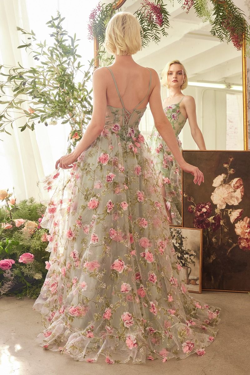 A1420 - SAGE FLORAL PRINT LAYERED A-LINE DRESS - Andrea & Leo-Vavasi