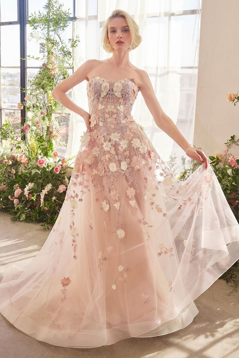 A1453 - SPRING FLORAL APPLIQUÉ A-LINE GOWN - Andrea & Leo-Vavasi