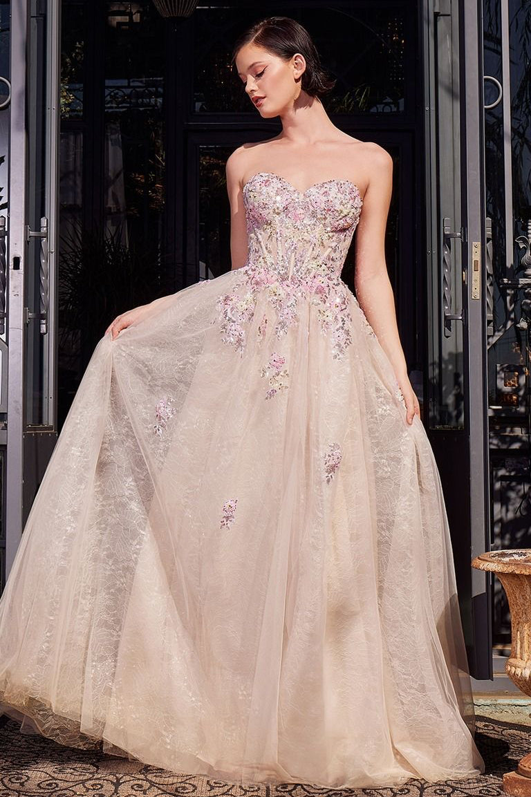 A1468 - SUMMER GARDEN APPLIQUE A-LINE GOWN - Andrea & Leo-Vavasi
