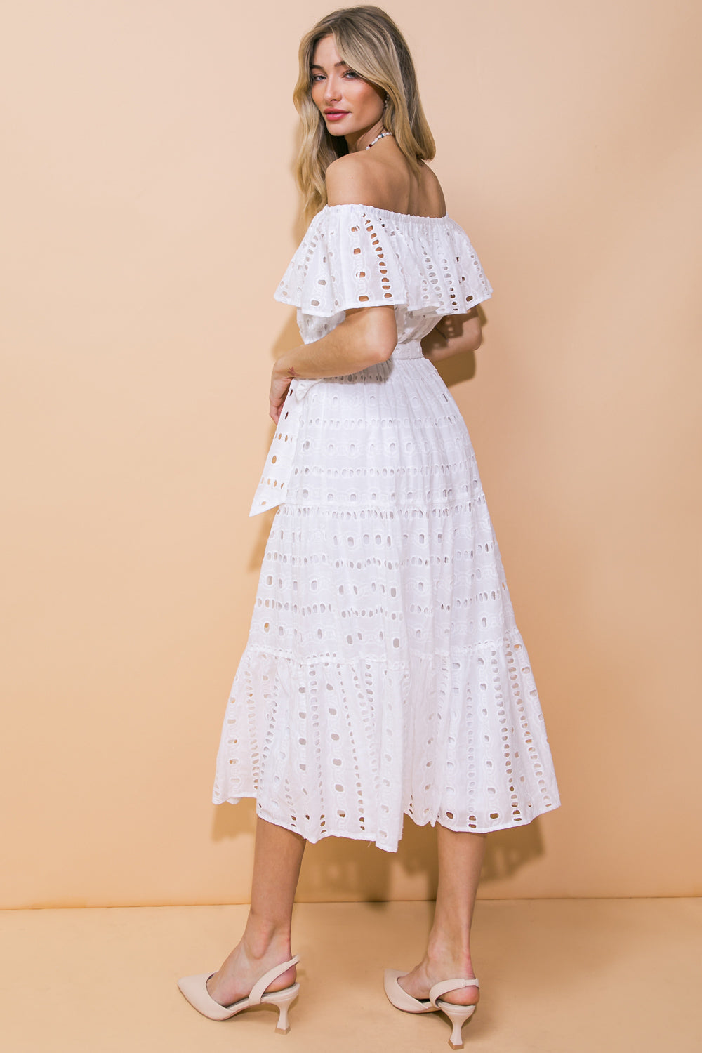 CATCHING MY BREATH EYELET MIDI DRESS-Vavasi