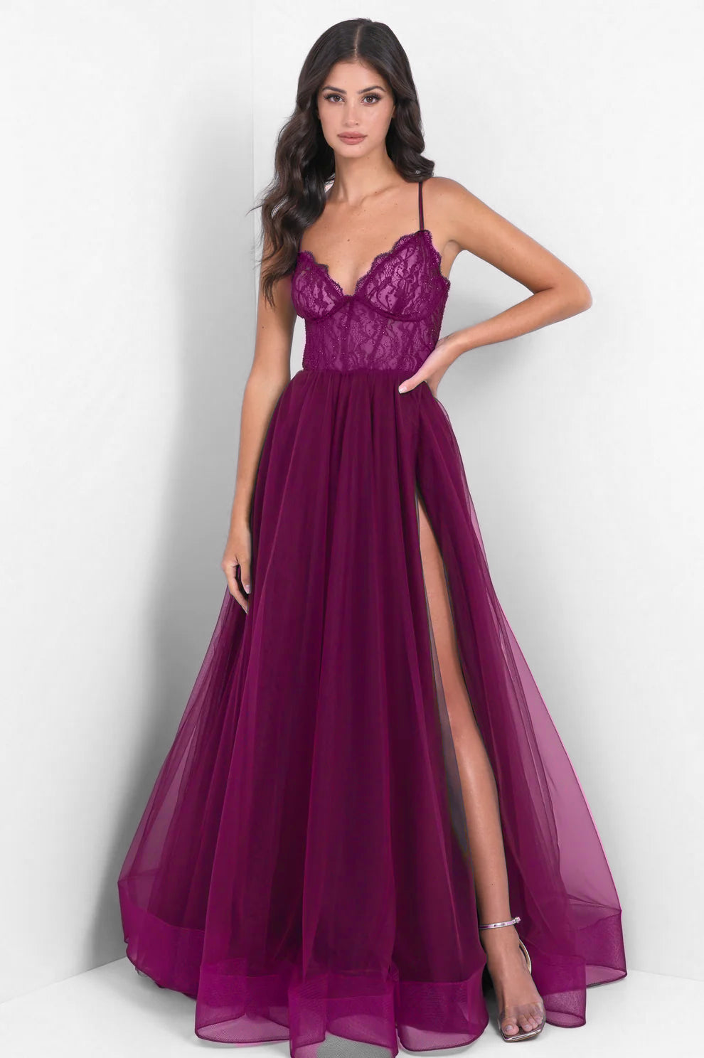 Dani Gown - Mulberry - Tulle A-Line Lace Dress-Vavasi