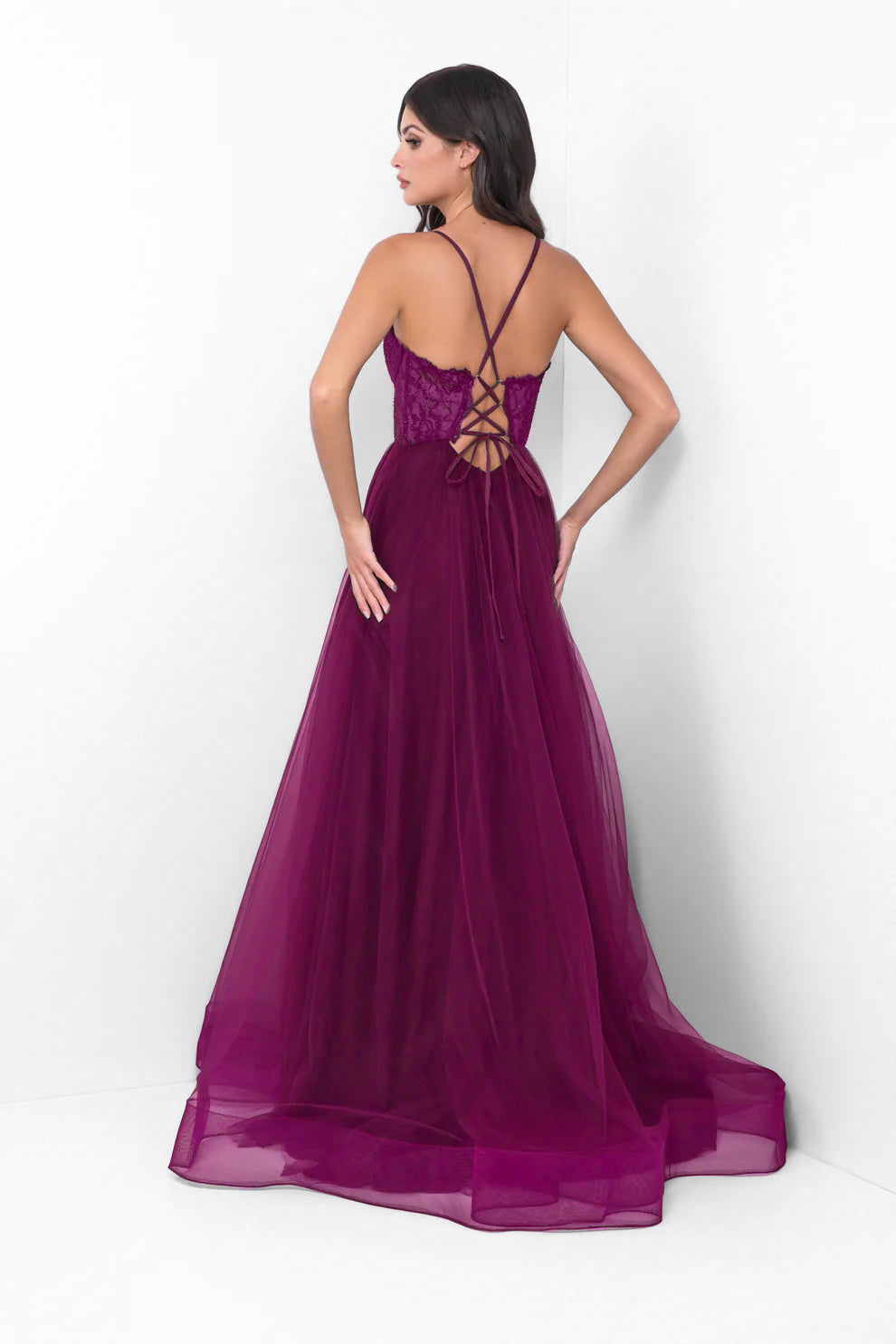 Dani Gown - Mulberry - Tulle A-Line Lace Dress-Vavasi