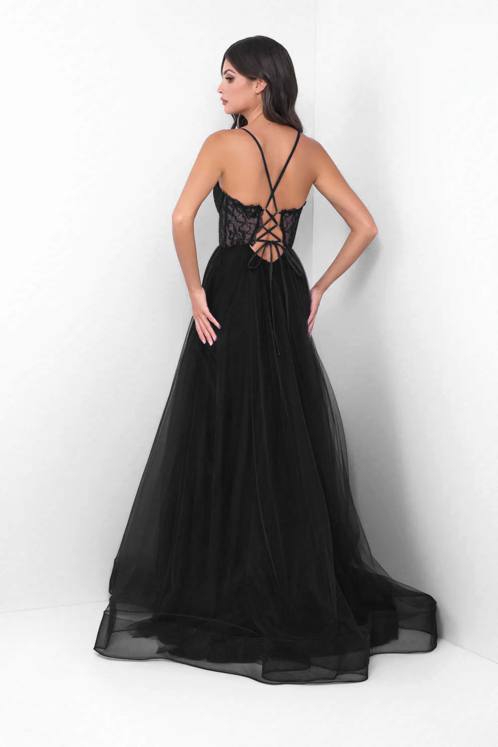 Dani Gown - Black - A-Line Tulle Lace Formal Dress-Vavasi