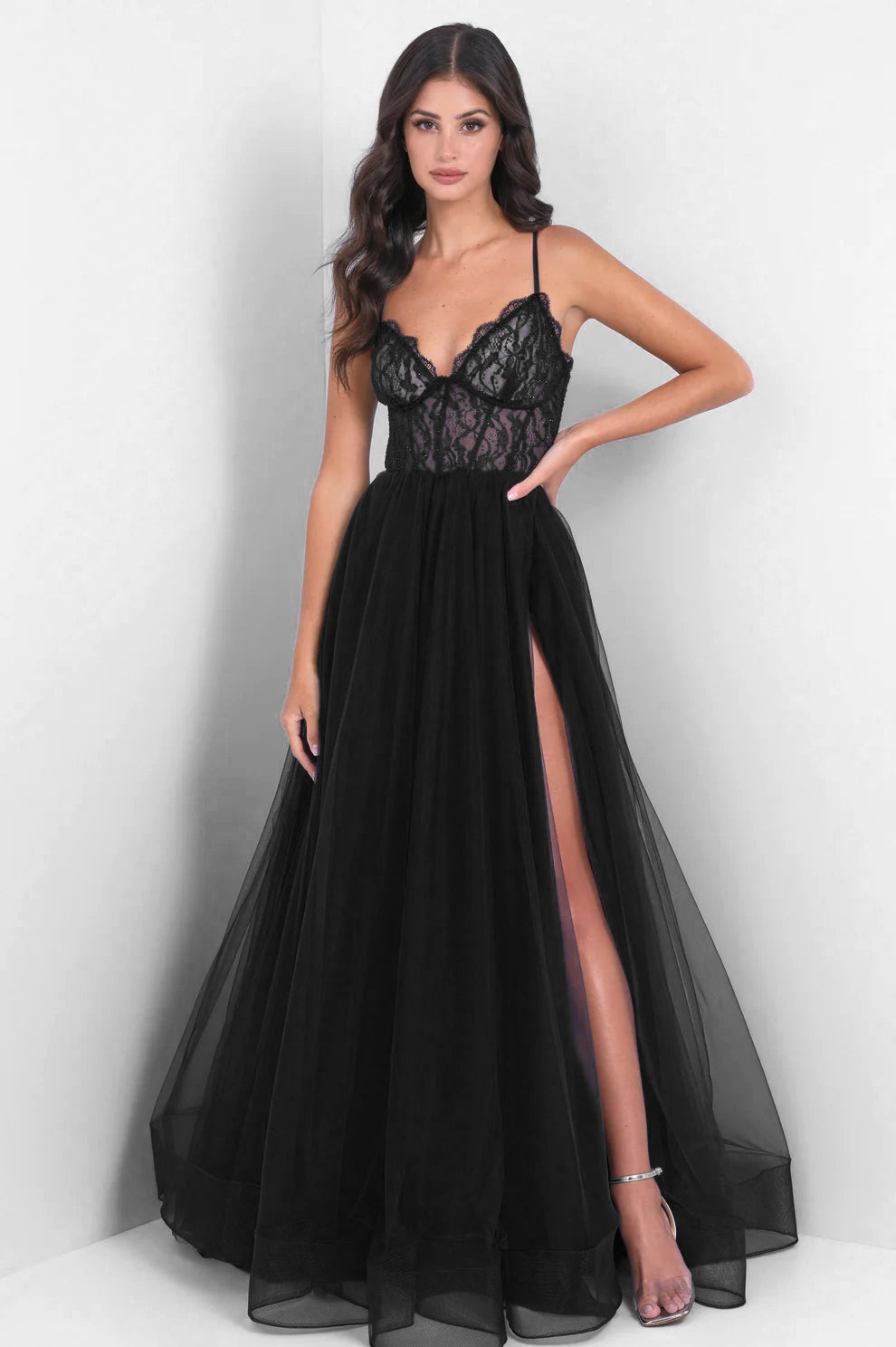 Dani Gown - Black - A-Line Tulle Lace Formal Dress-Vavasi