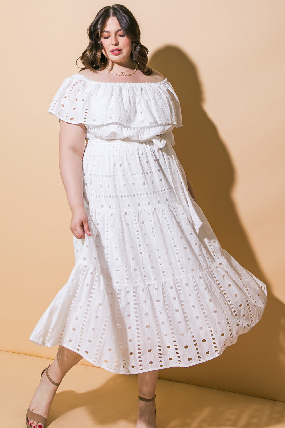 CATCHING MY BREATH EYELET MIDI DRESS-Vavasi