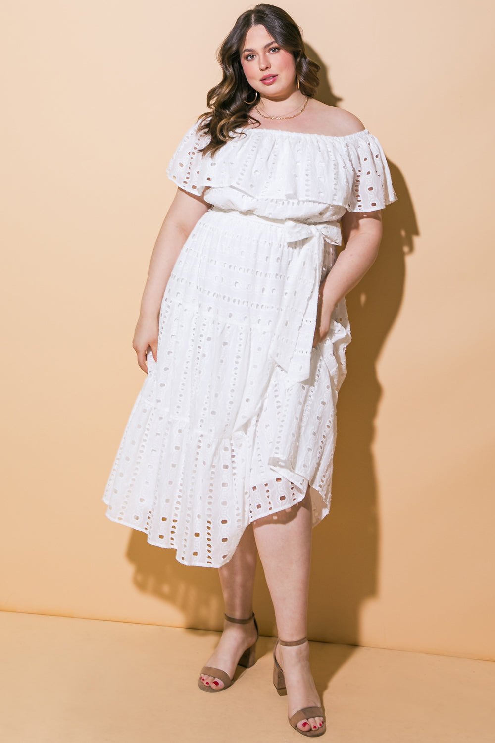 CATCHING MY BREATH EYELET MIDI DRESS-Vavasi