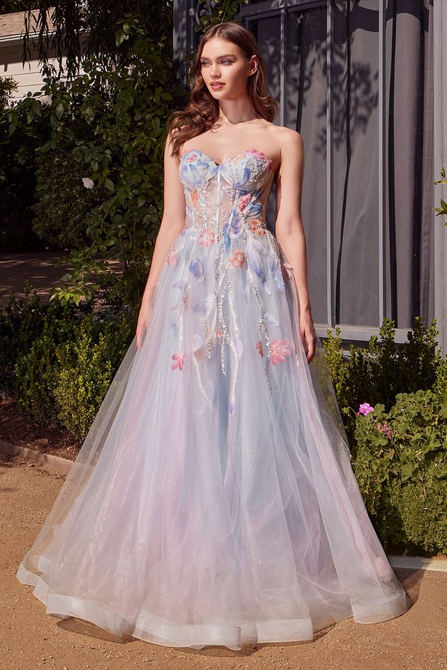 A1383 - Watercolor Floral A-line Gown - Andrea & Leo-Vavasi