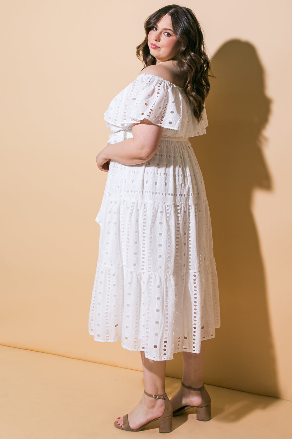 CATCHING MY BREATH EYELET MIDI DRESS-Vavasi