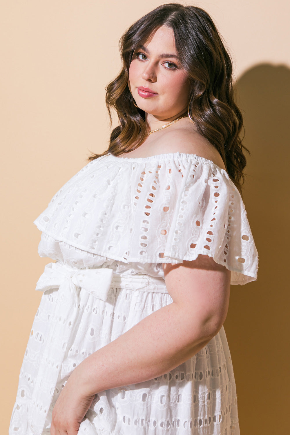 CATCHING MY BREATH EYELET MIDI DRESS-Vavasi