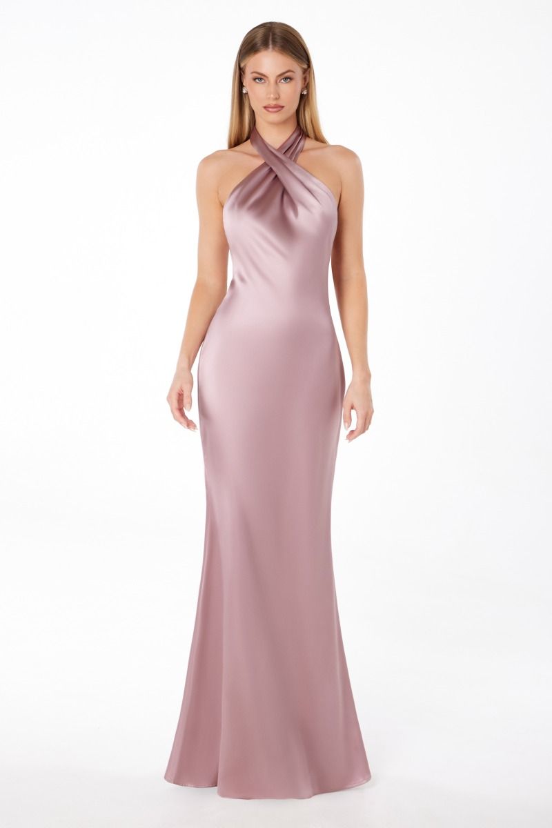 Piper Maxi Dress - Fitted Satin Halter Dress-Vavasi