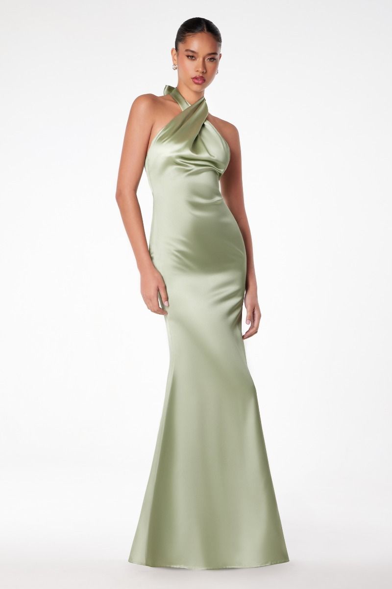 Piper Maxi Dress - Fitted Satin Halter Dress-Vavasi