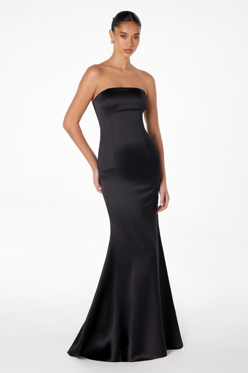 Brynn Maxi Dress - Strapless Fitted Satin Dress-Vavasi