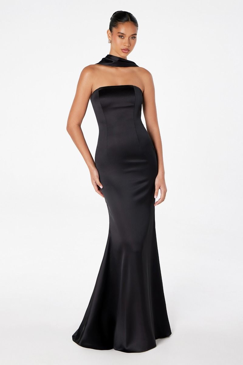 Brynn Maxi Dress - Strapless Fitted Satin Dress-Vavasi