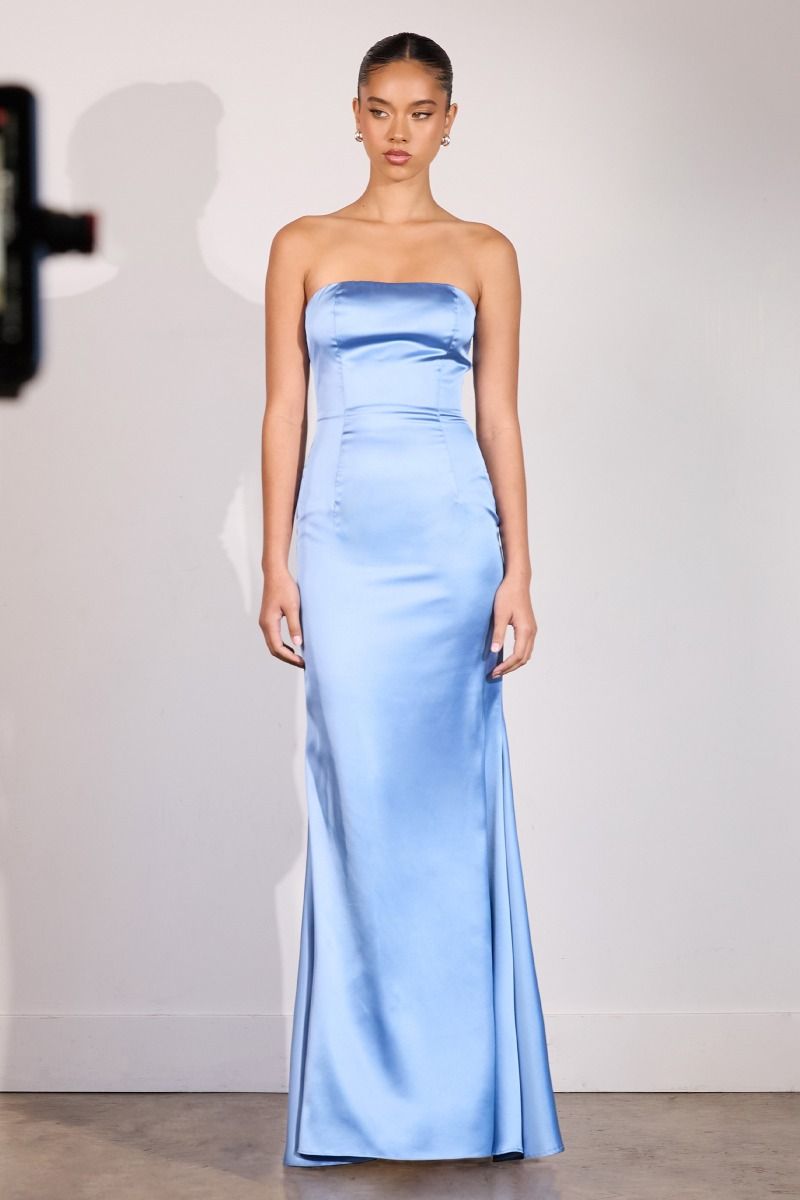 Brynn Maxi Dress - Strapless Fitted Satin Dress-Vavasi