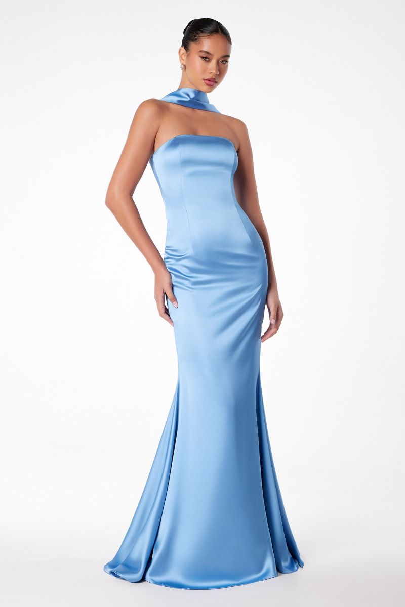 Brynn Maxi Dress - Strapless Fitted Satin Dress-Vavasi