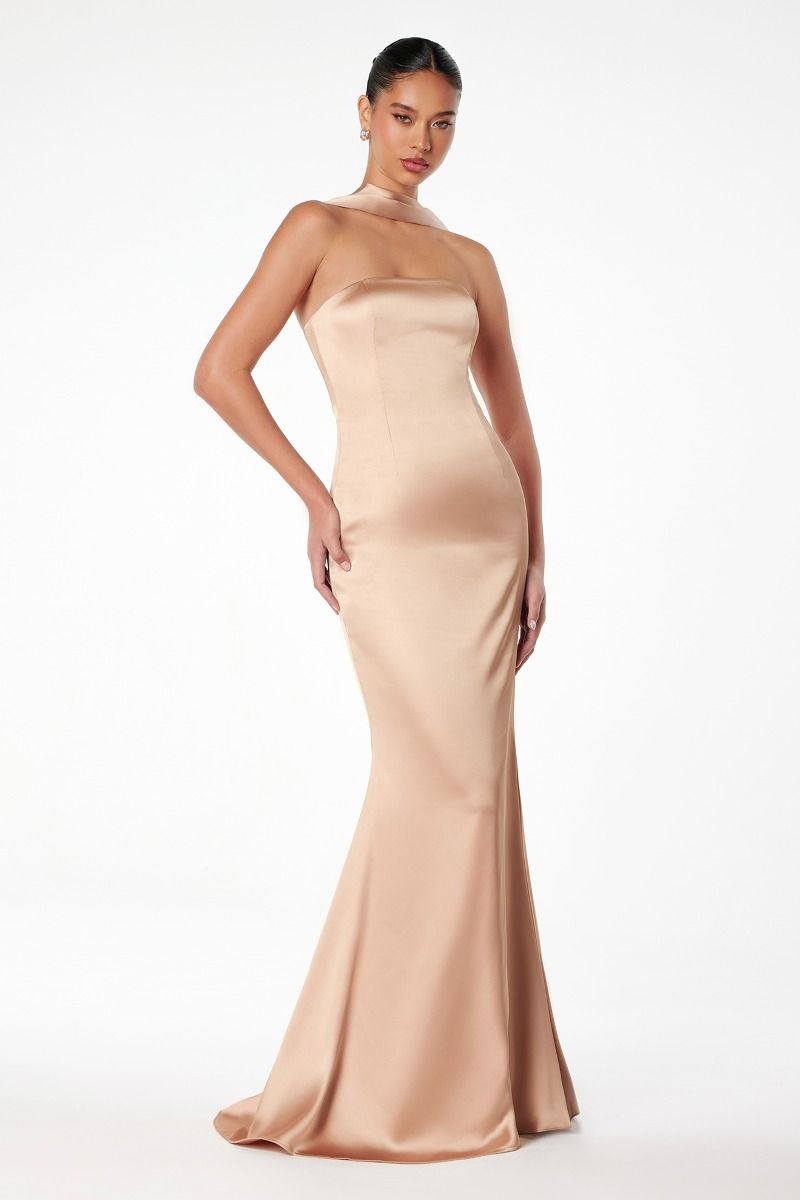 Brynn Maxi Dress - Strapless Fitted Satin Dress-Vavasi