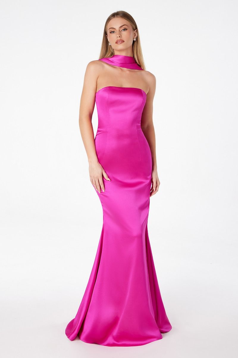 Brynn Maxi Dress - Strapless Fitted Satin Dress-Vavasi